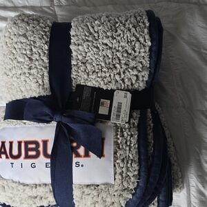 Navy and White Sherpa Blanket